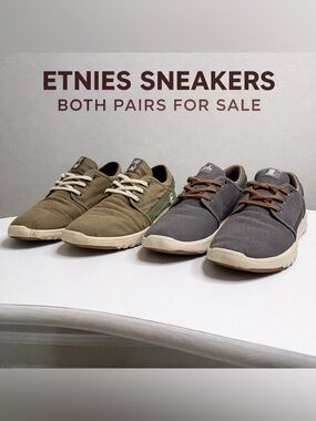 Etnies Scout Men's Sneakers in Olive Green and Charcoal Gray - two pairs 8.5